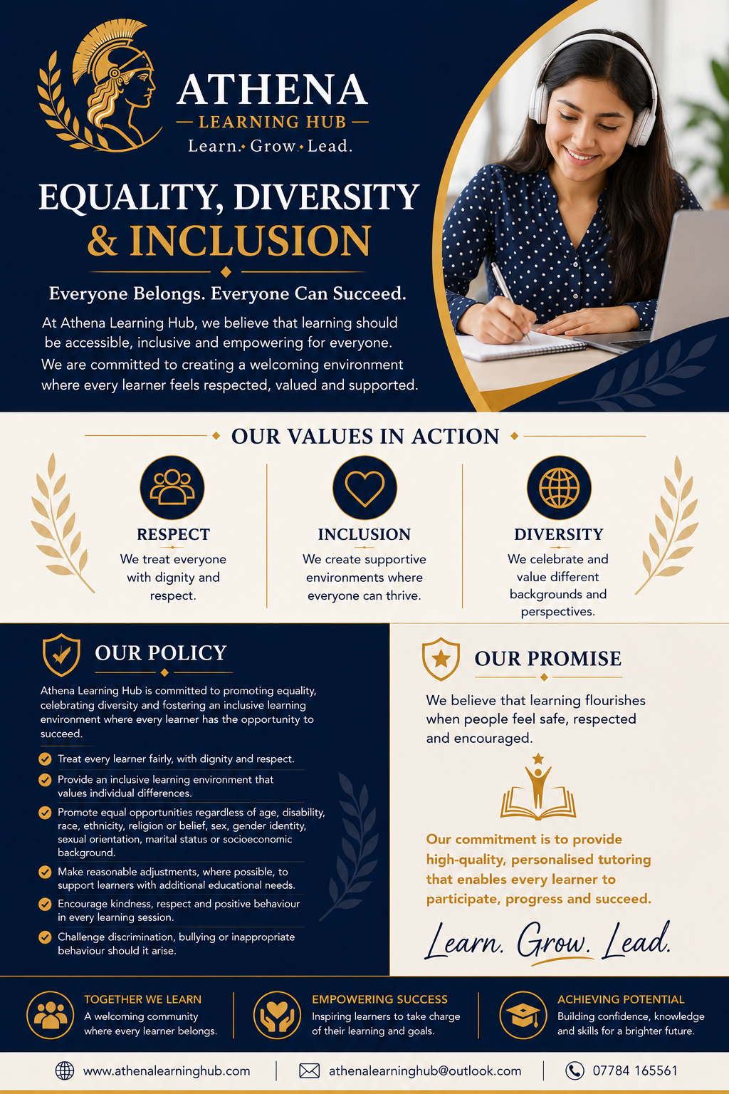 Athena Learning Hub Equality, Diversity and Inclusion promise.