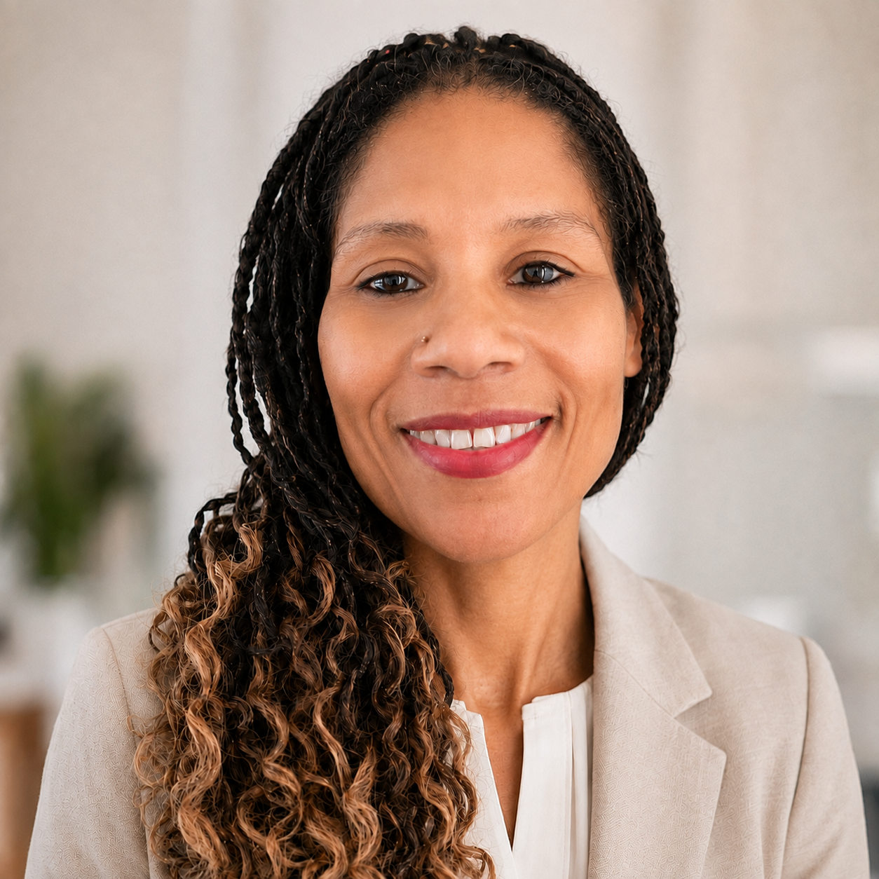 Alexandria, founder and lead educator at Athena Learning Hub, smiling in a bright study space.